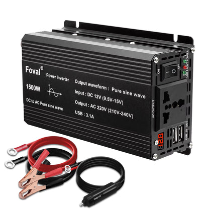 Pure Sine Wave 1000W 1500W 2200W 2600W DC 12V to AC 220V Car Power Inverter Adapter Converter with 3.1A Dual USB Eu/Universal