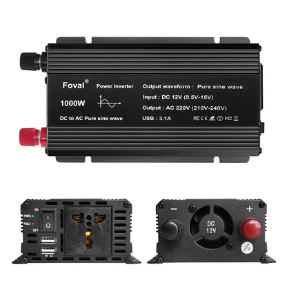 Pure Sine Wave 1000W 1500W 2200W 2600W DC 12V to AC 220V Car Power Inverter Adapter Converter with 3.1A Dual USB Eu/Universal