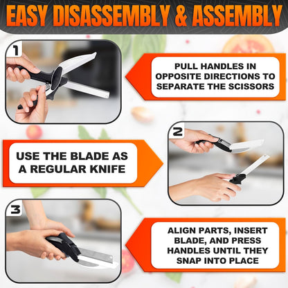 2 in 1 Cutting Board Scissors for Food - 9.6" Detachable Cheese Scissors with Cutting Board and Stainless Steel Blade - Easy-To-Use Veggie Cutter, Suitable for Fruits and Vegetables at Dad'S Party
