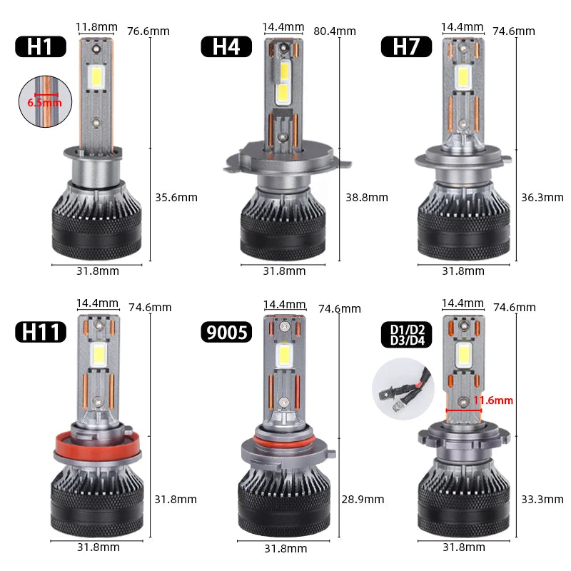 K5C plus 140W H7 H11 H4 H1 Canbus Led Bulbs 4300K LED HB3 9005 HB4 9006 K6C Led Double Copper Tube 12V 2PCS