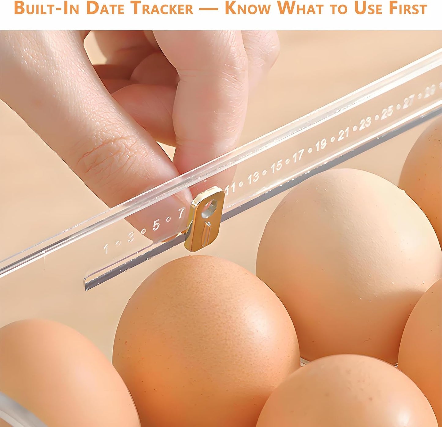 Egg Holder for Fridge, Holds 30 Eggs, 3-Tier Stackable Egg Organizer for Refrigerator with Date Tracker & One-Hand Access, Bpa-Free PET Egg Storage Container for Countertop or Fridge, Clear